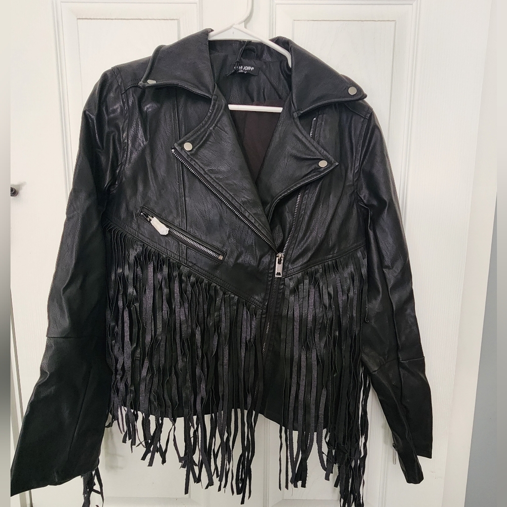 faux leather fringe jacket